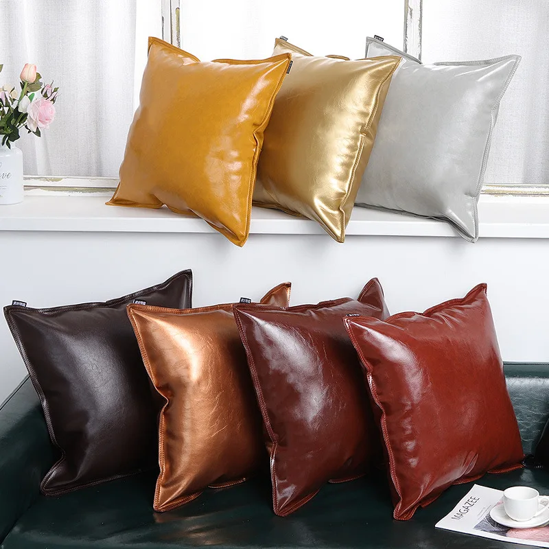 Luxury Faux Leather Cushion Covers 45x45 For Car Sofa Bed Modern