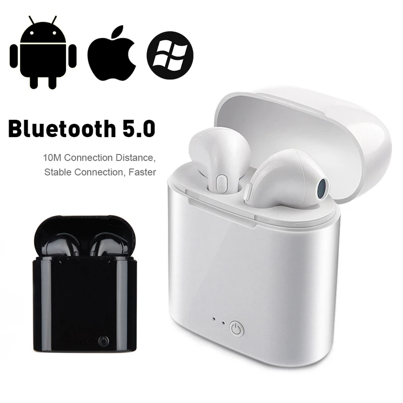 Auriculares i7s TWS inalámbricos por Bluetooth 5,0, auriculares con cargador para xiaomi y iPhone