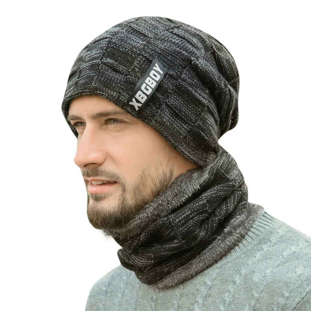 winter accessories men's scarf hat 2-piece set knitted scarf ring hat and scarf d91016 - Цвет: Черный