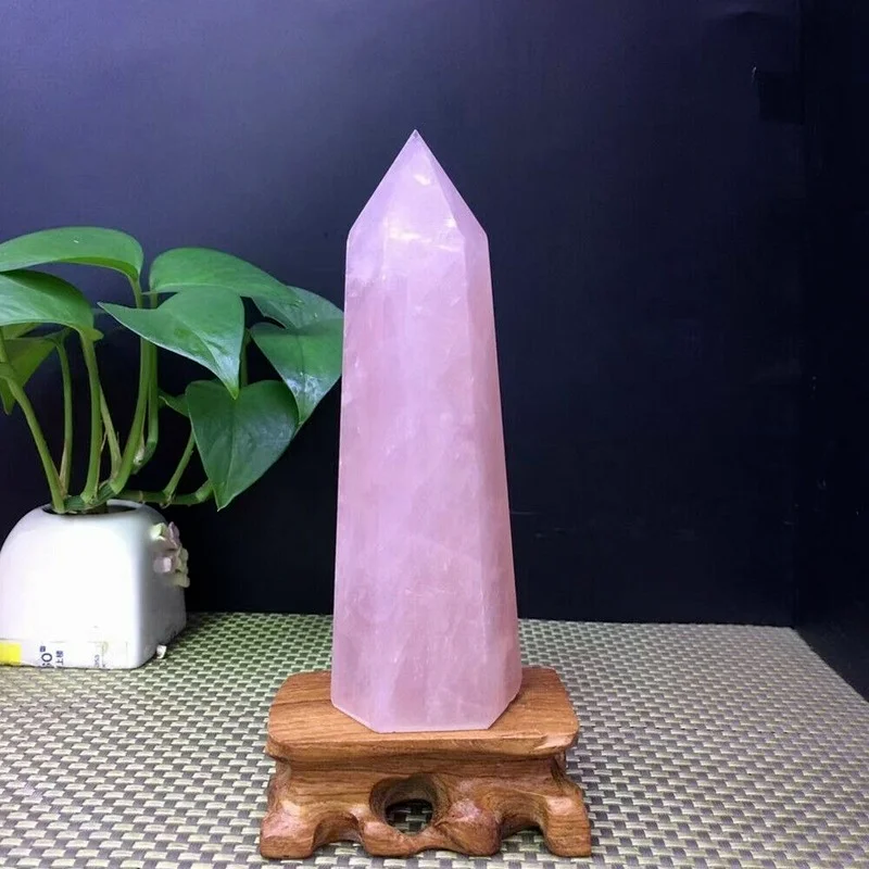 

1PC Natural Aura Pink Rose Quartz Crystal Point Wand Healing Stone Meditation Home Decoration Reiki Polished Stone Chakra Tower