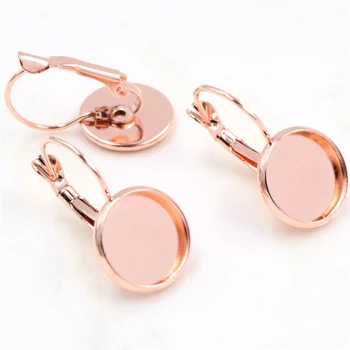 

12mm 10pcs Dark Rose Gold Color French Lever Back Earrings Blank/Base,Fit 12mm Glass Cabochons,Buttons;Earring Bezels (L3-07)