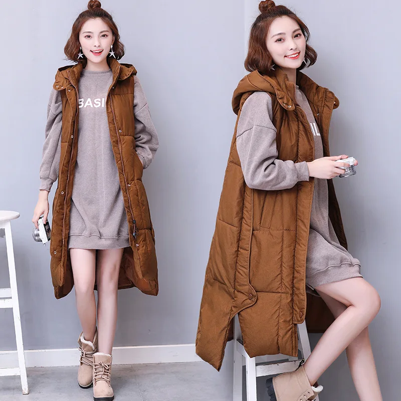 

2019 Winter Korean-style New Style WOMEN'S Cotton-padded Clothes Vest Mid-length Thick Warm Large Size Cotton Coat Waistcoat Coa