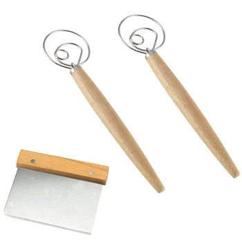 

Whisk/Matcha Whisk/Danish Dough Whisk - 13 inch Stainless Steel Dutch Style Bread Dough Whisk (2 Whisk and 1 Scraper)