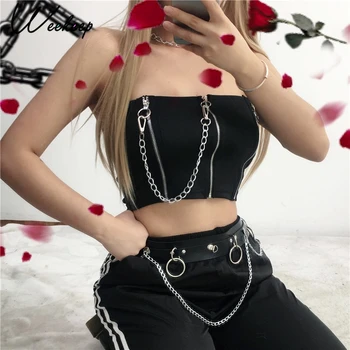 

Weekeep Sexy Cropped Chain Patchwork Tube Top Women Strapless Backless Bandeau Crop Top Women 2020