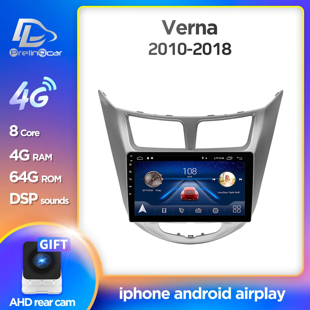Мультимедийный видеоплеер 4G LTE на Android 9 0 для Hyundai Solaris verna 2010 2018 с gps навигацией