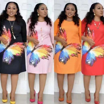

2020 Summer African Dress Dashiki Women Fashion Butterfly Print T Shirt Dresses Casual Loose Hipster Traditional Africa Clothes