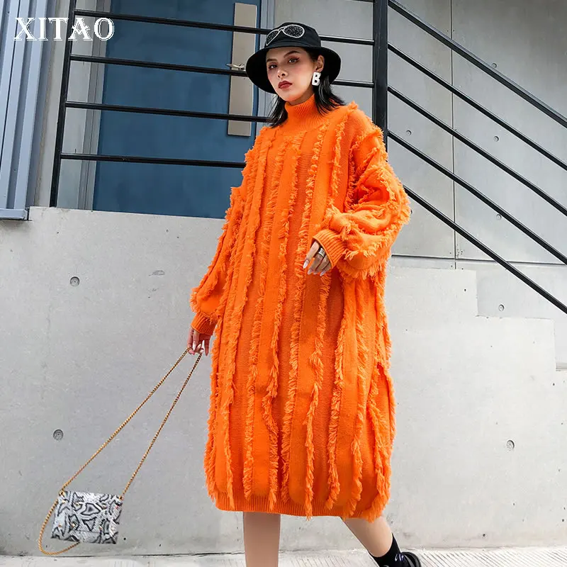 XITAO Splice Tassel Sweater Women Turtleneck Knit Ladies Plus Size Streetwear Trend Autumn Winter Clothes DMY1116 | Женская одежда