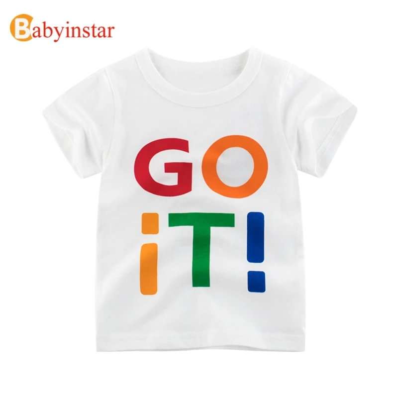 Babyinstar/летние футболки для девочек; топы с короткими рукавами; Новинка года; модные стильные топы для девочек; футболки для мальчиков; детская повседневная одежда