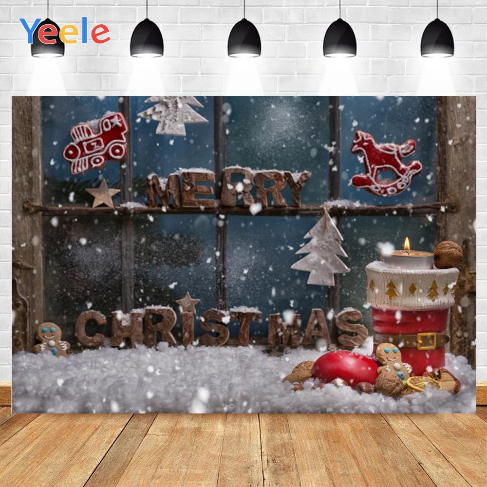 

Yeele Christmas Day Gifts Background Photophone Big Window Snow And Candle Photography Backdrops for Decoration Customized Size