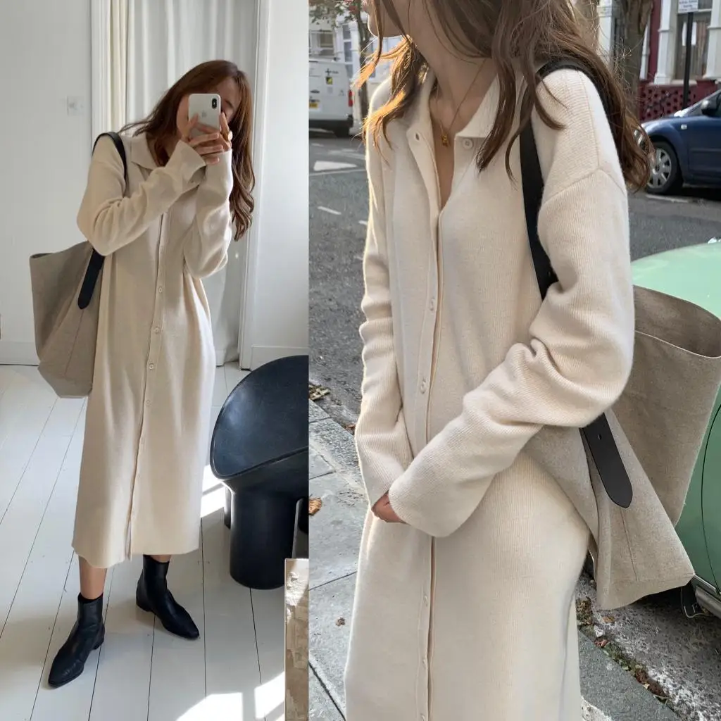 

New Vintage Knitting Cardigan Sweater Women Dress Winter Long Sweater Knitted Dresses loose Oversize Lady Dresses Robe Vestidos