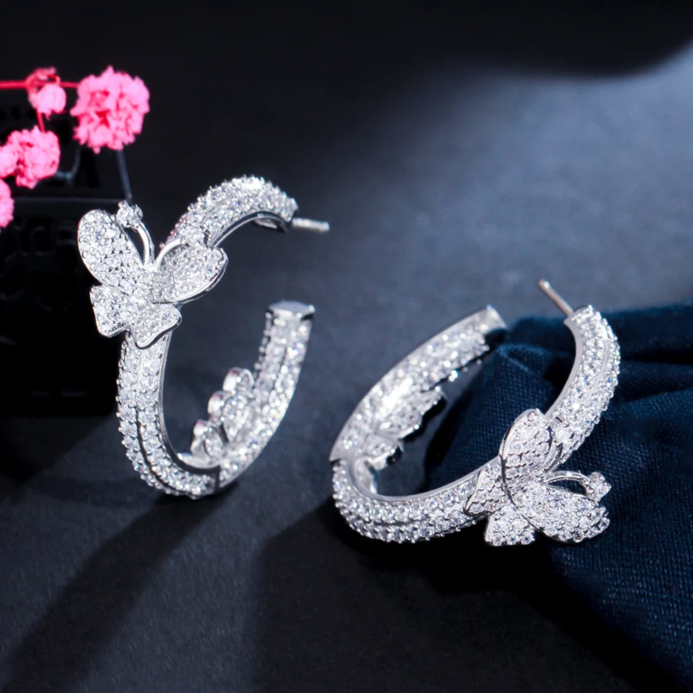 ピアス [VVV] CUBIC ZIRCONIA SILVER BUTTERFLY ONETOUCH RING EARRING Haa64a9d5b4764b3d9d1f73ecfa2a7