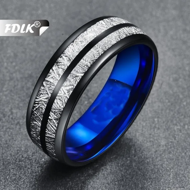 FDLK   Wedding Band 8mm Width Men Women Rings Accessories Black Blue Stainless Steel Rings Couple Anillos Fashion Jewelry 1