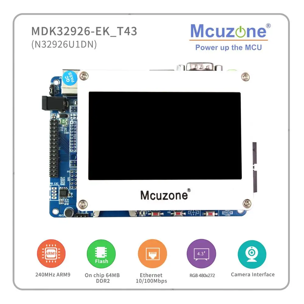 

MDK32926-EK_T43, NUVOTON N32926U1DN Soc, USB, LCDC, AUDIO, H.264 and JPEG codec, 4.3" 480272 TFTLCD with TP TW9912 OV7725 UCOS