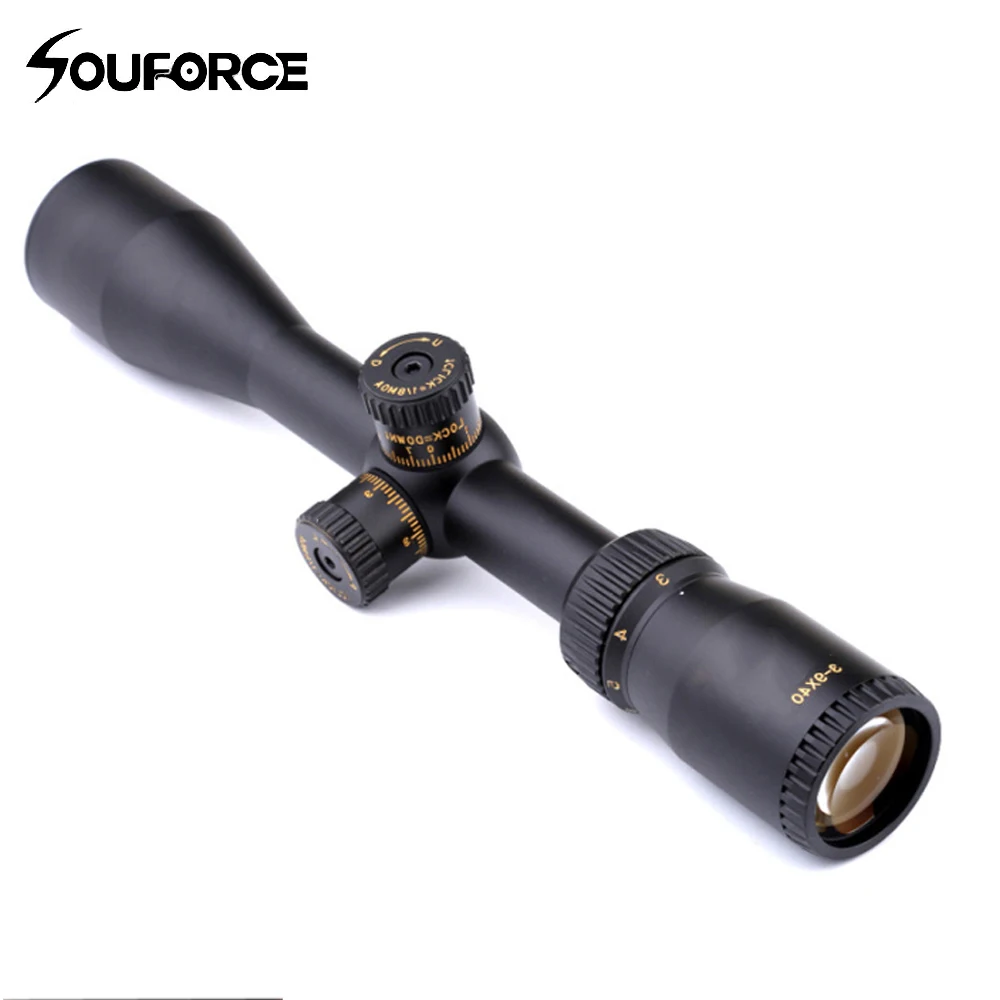

3-9x40 Rifle Scope Mil Dot Reticle Field of View 34.1-12.6 ft Shockproof Tactical Hunting Optical Riflescope
