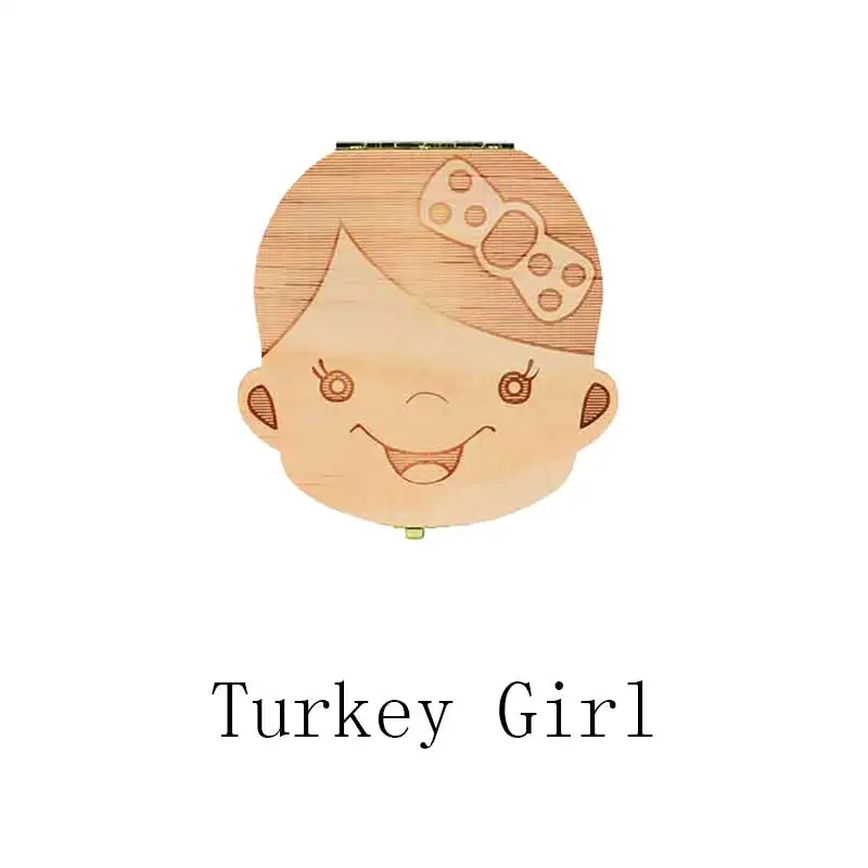 turkey girl Английский Испанский Русский текст для маленьких мальчиков и девочек упавший зуб Коробка для хранения натуральный деревянный ящик для хранения молочных зубов коллекция Органайзер держатель - Цвет: turkey girl