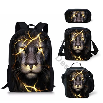 

THIKIN 2020 New Arrival Cartoon Lightning Lion Print School Bags for Boys Girls Teenager Student Children Book Bag Kids Backpack