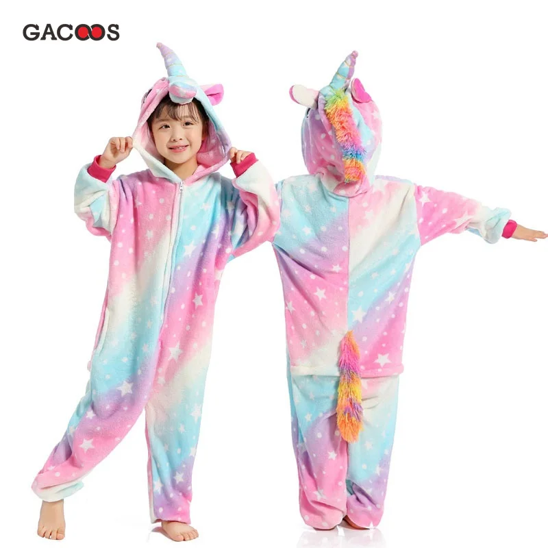 Зимние пижамы для мальчиков и девочек; Детские фланелевые пижамы с вышивкой животных; Детские пижамы с единорогом; детская Рождественская одежда для сна - Цвет: pink star