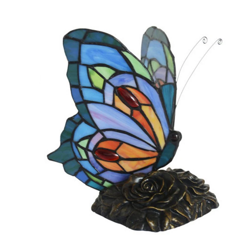Цветное Стекло Цвет; маленькое платье с цветочным узором Tiffanylamp милые Тиффани лампа-Стрекоза Настольный декоративный ночной Светильник Детские светодиодный ночной Светильник - Испускаемый цвет: B