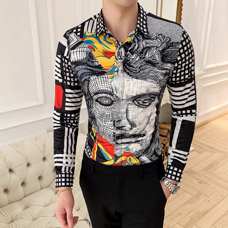dik Kust propeller 6xl Big Face Print Shirt Men 2019 Long Sleeve Designer Pattern Shirt Men  Chemise Homme Manche Longue Mannen Kleding 6xl - AliExpress Men's Clothing
