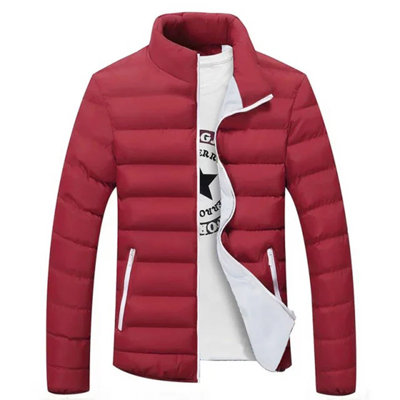 Winter Jacket Men New Cotton Padded Thick Jackets Parka Slim Fit Long Sleeve Clothing Warm Coats - Color: red