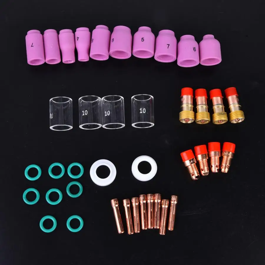 Welding Accessories 40Pcs TIG Welding Torch Accessories Heat Resistant Glass Cup Collets Alumina Nozzle Fittings Flamethrower