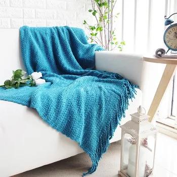 

Wheat Spike Knitted Throw Blanket Bedspead Tapestry Decorative Tassels For Sofa Bed Chair Couch Cover
