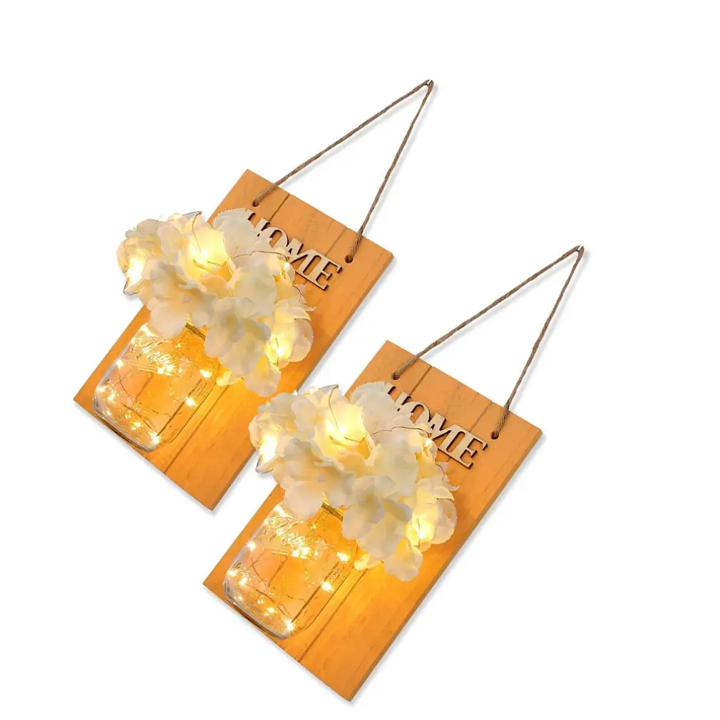 Creative Wooden Board Led Mason Jar Lantern Simulation Eternal Flower Wooden Wall Lamp Retro Garden Lantern