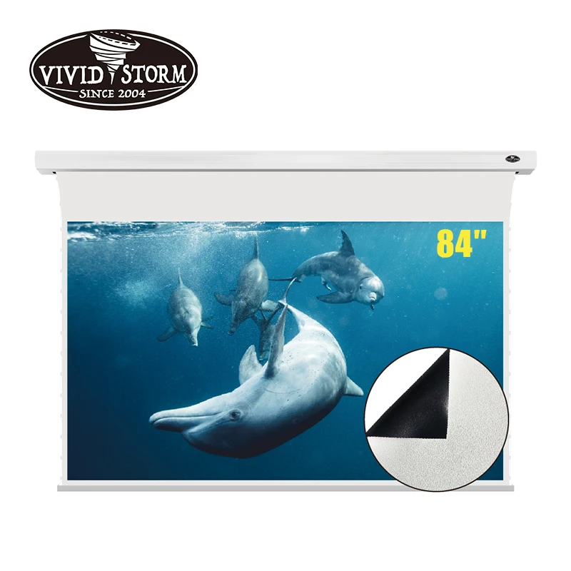 Vividstorm 84 Pollici Slimline Schermo Elettrico Per Proiettore Montato A Soffitto Pvc Bianco Schermo Cinematografico Materiale Uhd Casa/Film/Teatro