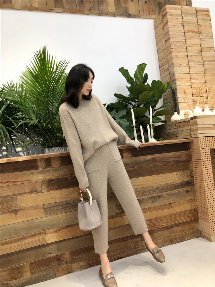 Women Outfits Cashmere Sweater Two Piece Sets Tracksuit Autumn Winter Fashion Sweatsuits Sport Suit Female Knit Pant Set