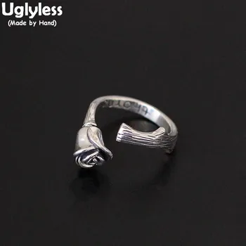 

Uglyless Handmade Rose Flower Rings for Women Solid 925 Sterling Silver Floral Open Rings Adjustable Silver Fine Jewelry R988
