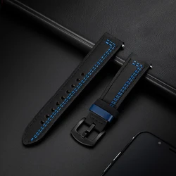 Genuine Leather Watch Band - Classic Replacement Strap for Men (Available in 20mm & 22mm) (Black blue)
