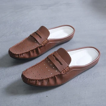 

New Trend Half slippers Men Pu Lazy Shoes Men Luxury Brand Slip On Flats Footwear Good Quality Men Casual Shoes Mens Flats Shoe
