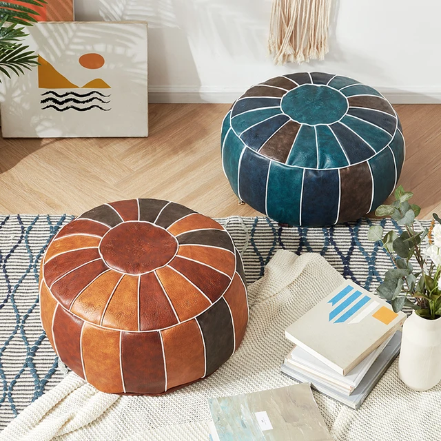 Moroccan PU Leather Pouf Embroider Craft Hassock Ottoman Footstool: The Perfect Home Decor Addition