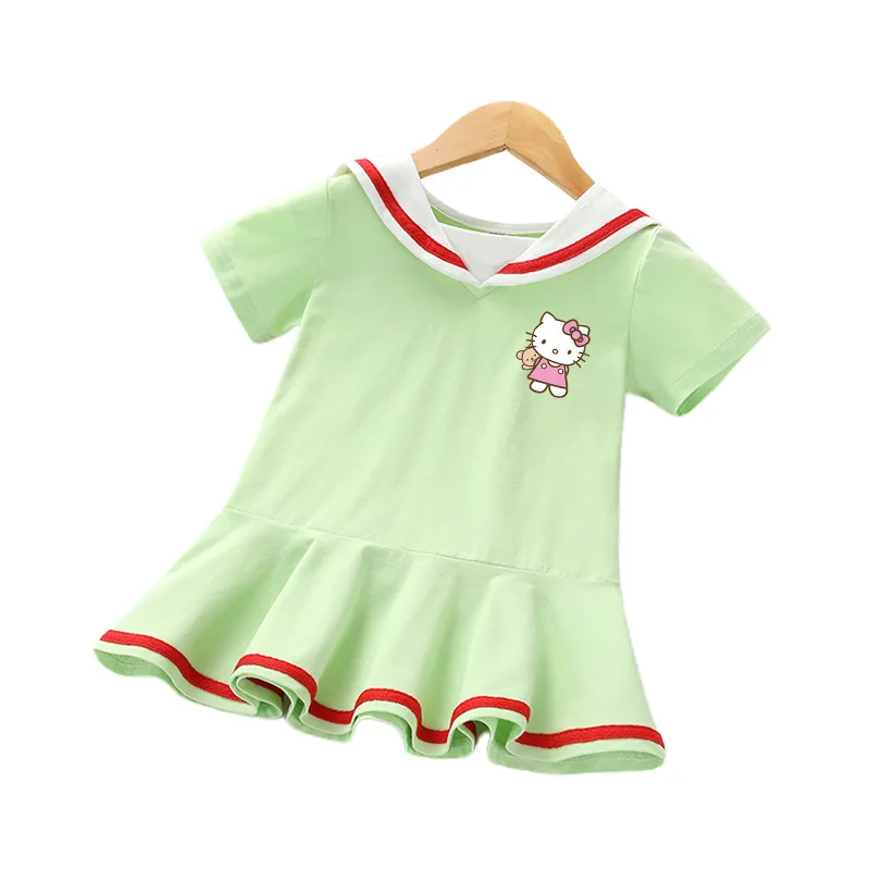Hello Kitty nueva ropa para niños vestido dulce de dibujos animados niñas estilo extranjero de manga corta estilo universitario falda de princesa para bebé