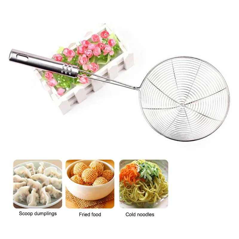 

Kitchen Stainless Steel Mesh Strainer Colander Cookware Oil Strainer Flour Sifter with Handle Frying Tools
