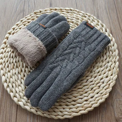 Зимние осенние теплые перчатки мужские вязаные шерстяные перчатки Модные брендовые мужские утепленные перчатки с сенсорным экраном варежки - Цвет: Dark gray