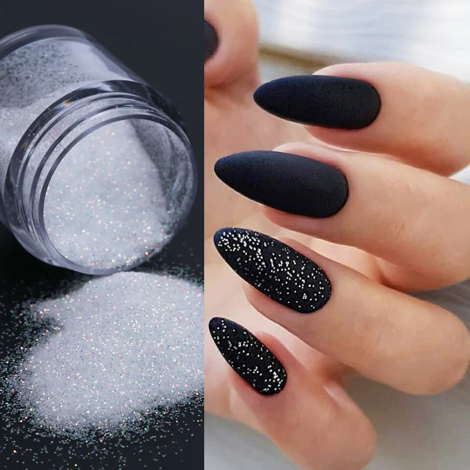 Black White Nail Art Sugar Powder Shiny Dipping Powder Dust Woolen Candy Effect Nails Art Chrome Pigment Glitter 1 Box nail powder,nail glitter,nail pigment