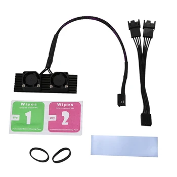 

M.2 SSD Heatsink Dual Cooling Fan with Thermal Pad Cooling Fin Power Supply Adapter Cable for 2280 NVMe NGFF SATA3 SSD