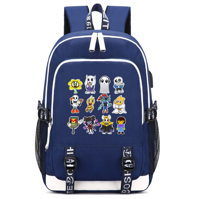 style4 blue Рюкзак Undertale с usb-портом для зарядки и замком и интерфейсом для наушников для студентов колледжа, мужчин и женщин - Цвет: style4 blue