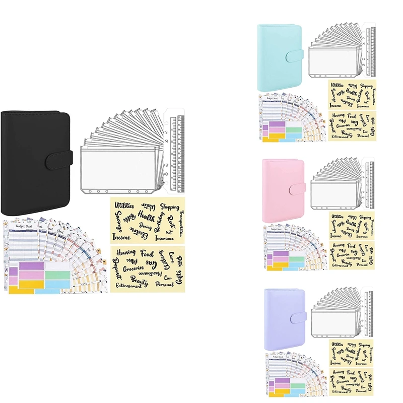 A6 PU Notebook Binder And 12 Envelopes System Budget Planning Organizer Money Cash Envelope | Канцтовары для офиса и дома