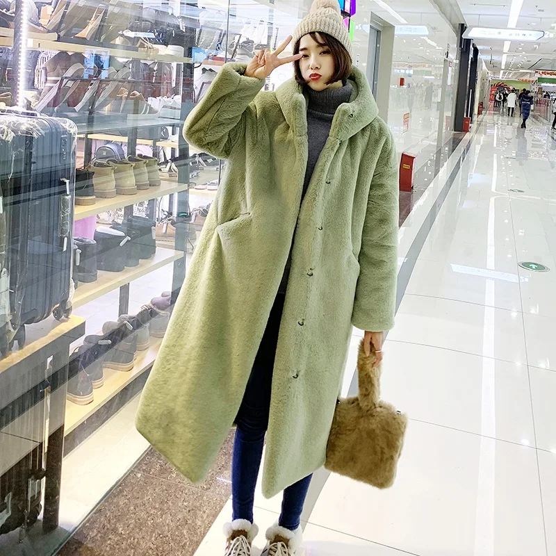 

Winter Mink fur Coat 2019 New Women's Long Warm Fur Jacket Coat Female Hooded Velvet Mink Coat Womens Thicken Loose Fur Overcoat