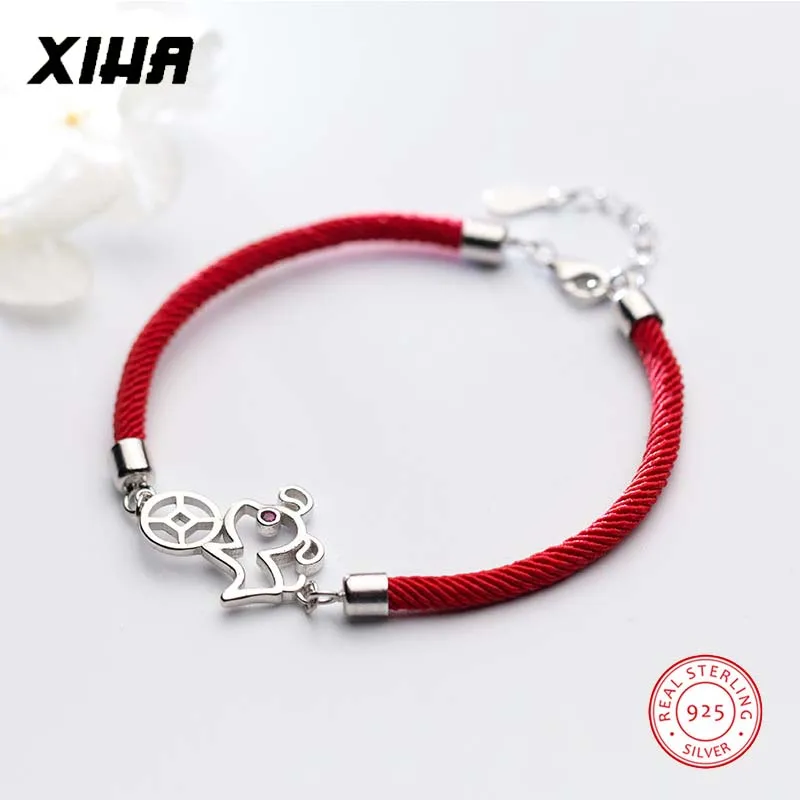 Счастливый Регулируемый браслет с красной нитью и подвеской, Китайский 12 Зодиак, собака, Хрустальный 925 пробы, серебряный плетеный браслет