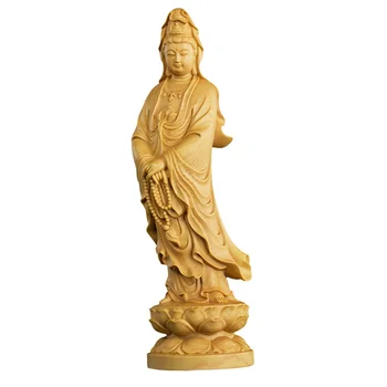 

21cm Solid wood lotus statue of Guanyin，Modern art sculpture，Home Feng Shui Decoration Guanyin Bodhisattva,Gift Buddha Statue