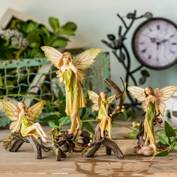 

European Pastoral Fairy Garden Resin Angel Wings Figurines Wealth Living Room Status Decoration Farmhouse Decor Home Accessories