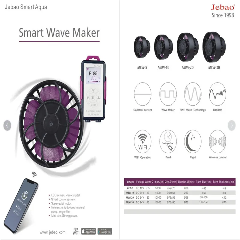 NEW Jebao MLW Series smart Wave Pump with Wifi LCD Display Controller Wave ball Fish Tank Aquarium marine