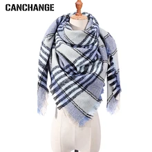 Новинка, весенне-зимний треугольный шарф для женщин, клетчатый теплый кашемировый шарф, женские шали, пашмины, Дамская бандана, обертывания, одеяло