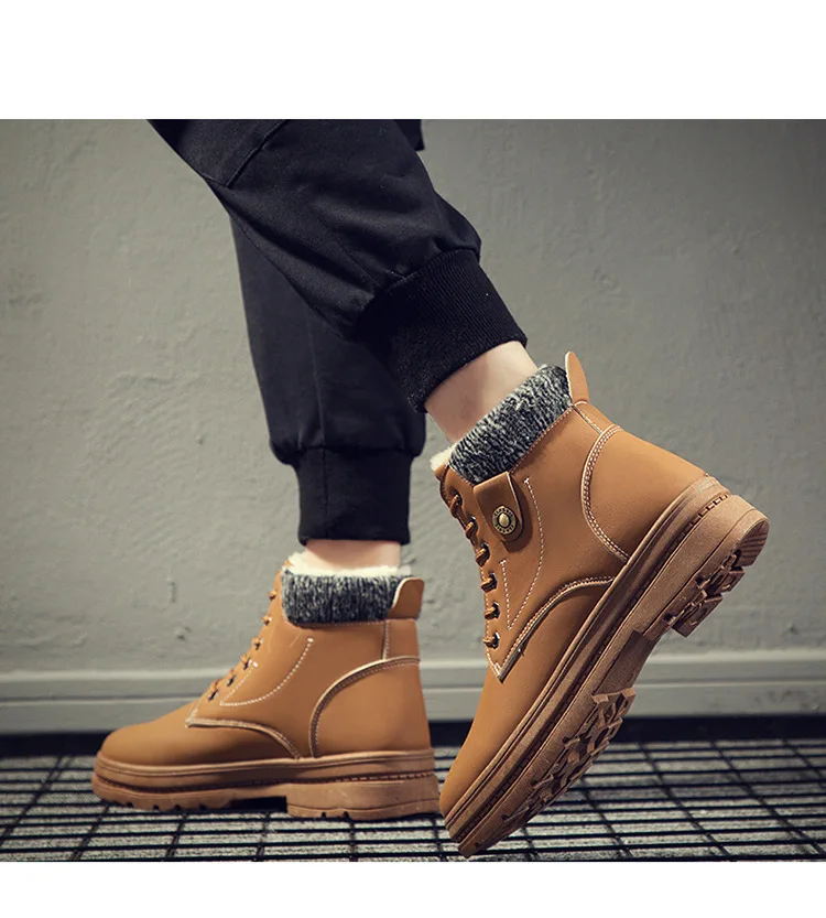 Men Snow Boots Winter Warm Plush Shoes PU Leather Waterproof Male Ankle Boots Hot Sale High Quality High Top Mans Footwear