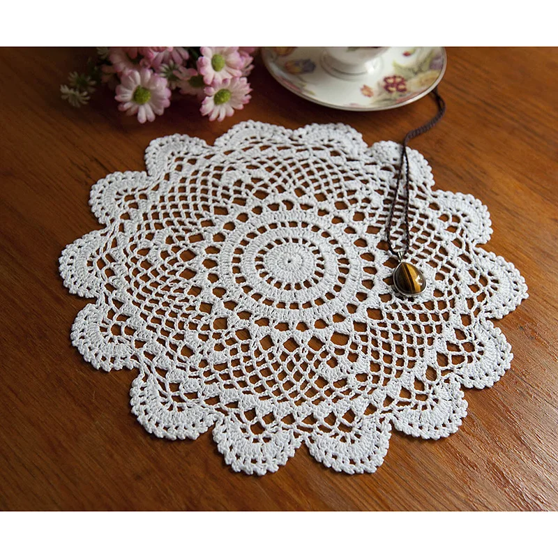 30 см круглый вязаное крючком кружево, хлопок Doilies Цветочные подставки для кружек домашняя настольная для кофейни дизайн декоративные ремесла салфетка ручной работы