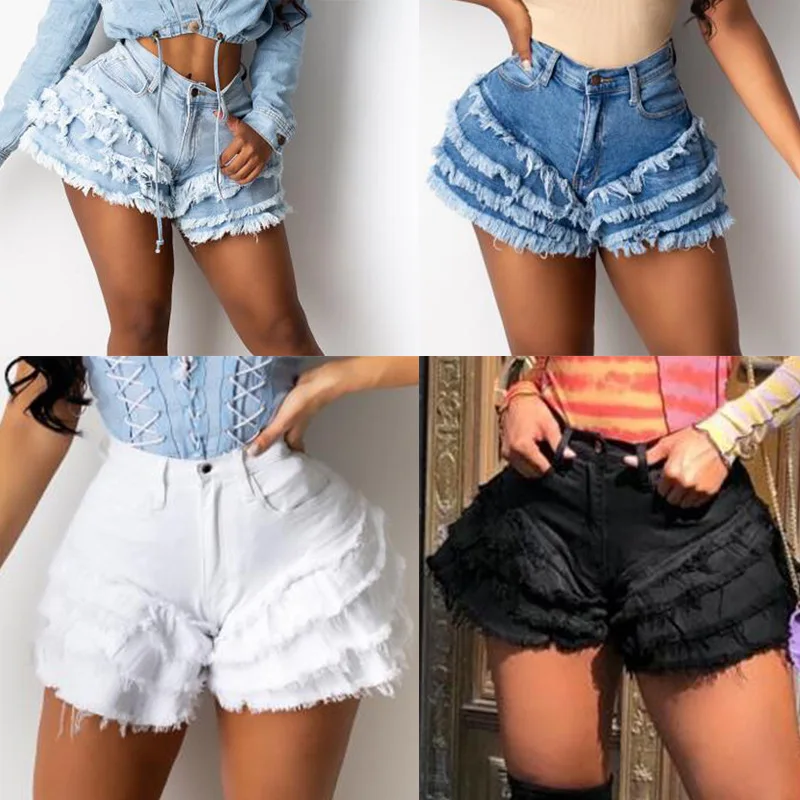 

Women High Waist Denim Shorts Jeans Skinny Tassel Jeans Woman Fashion Summer Ladies Plus Size Denim Jeans Shorts 2021