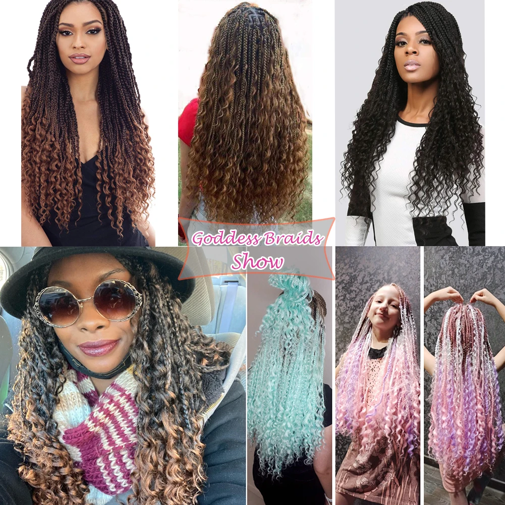 Mtmei Hair 22&ldquo; 12 Roots Goddess Box Braids Crochet Hair With Curly End Bohemian Box Braiding Extensions Ombre Braiding